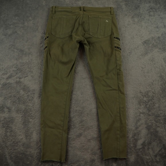 Rag & Bone Lariat Cargo Pants Women 31 Army Green Multi-Zip Skinny Biker Moto - Picture 3 of 12